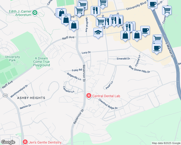 map of restaurants, bars, coffee shops, grocery stores, and more near 2312 Purple and Gold Way in Harrisonburg