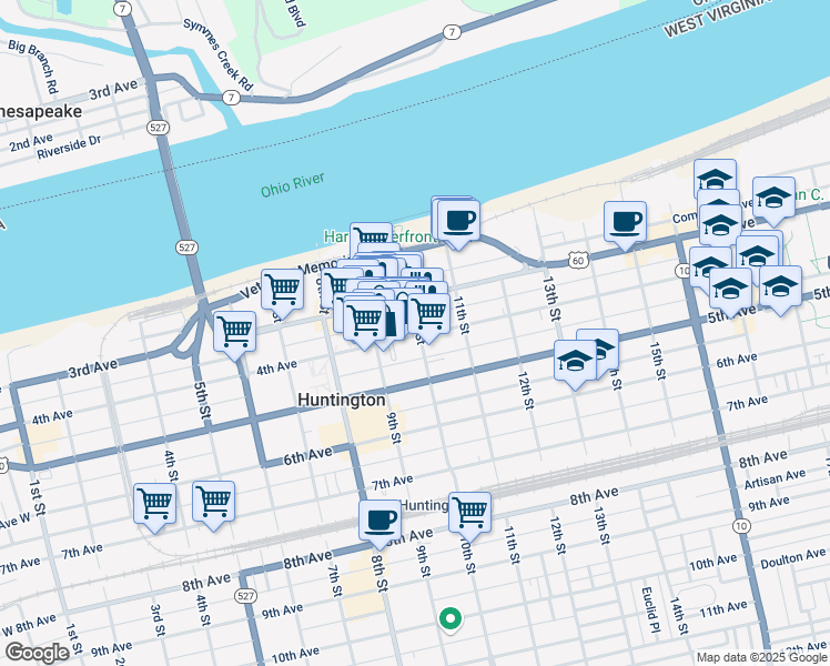 map of restaurants, bars, coffee shops, grocery stores, and more near 930 4th Avenue in Huntington