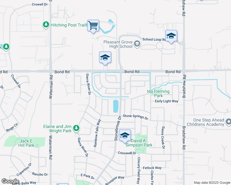 map of restaurants, bars, coffee shops, grocery stores, and more near 9541 Clear Springs Circle in Elk Grove