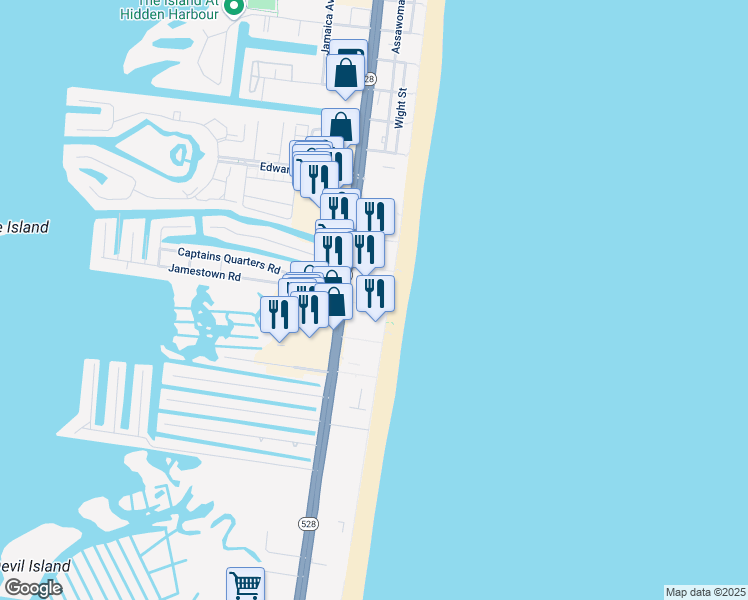 map of restaurants, bars, coffee shops, grocery stores, and more near 11602 Coastal Highway in Ocean City