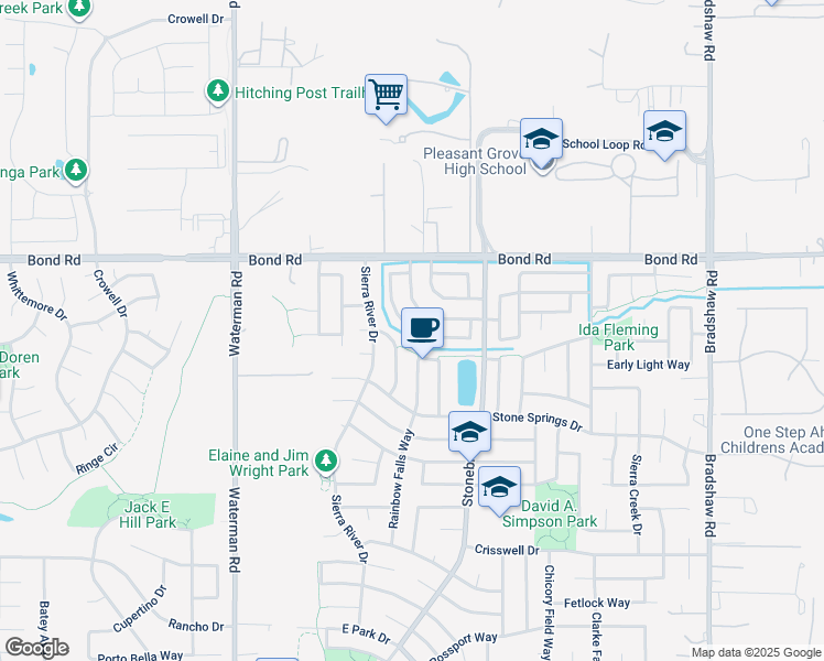 map of restaurants, bars, coffee shops, grocery stores, and more near 9254 Rising Creek Way in Elk Grove