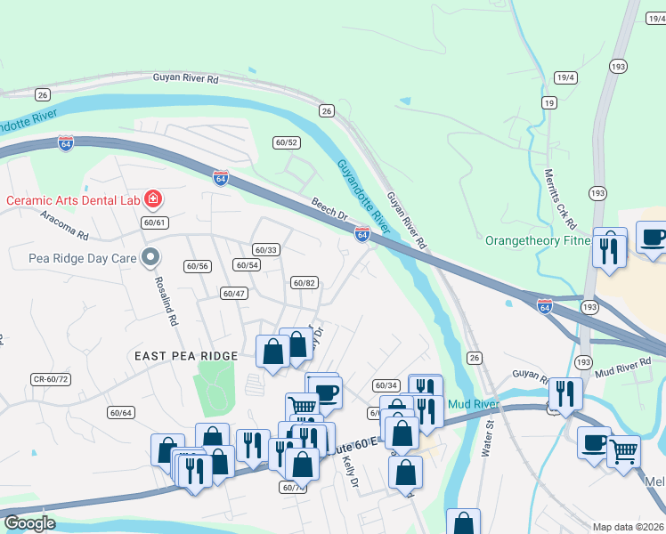 map of restaurants, bars, coffee shops, grocery stores, and more near 15 Garden Lane in Huntington
