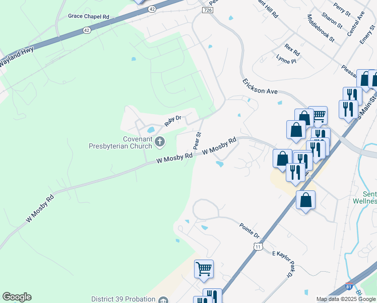 map of restaurants, bars, coffee shops, grocery stores, and more near 211 Pear Street in Harrisonburg