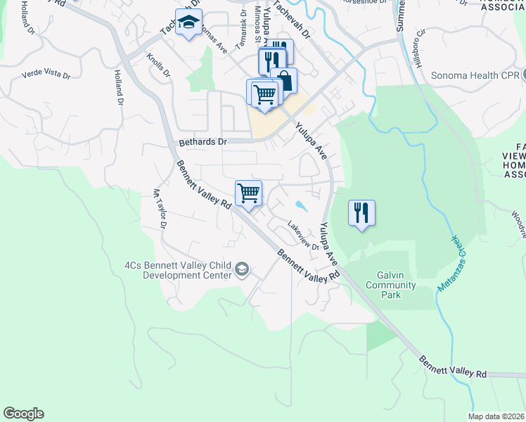 map of restaurants, bars, coffee shops, grocery stores, and more near 3110 Lucero Court in Santa Rosa