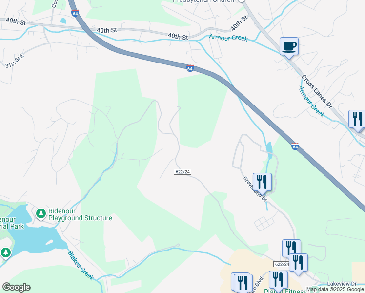 map of restaurants, bars, coffee shops, grocery stores, and more near 1052 Lakeview Dr in Nitro