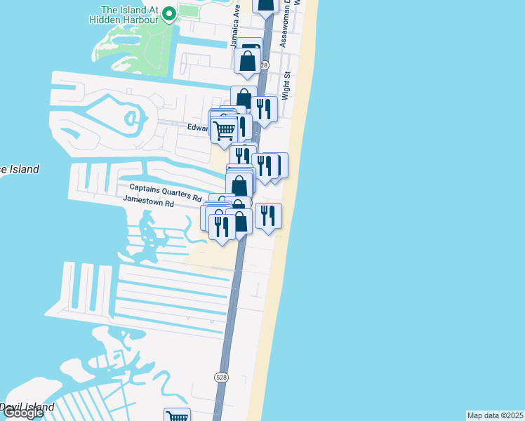 map of restaurants, bars, coffee shops, grocery stores, and more near 11604 Coastal Highway in Ocean City