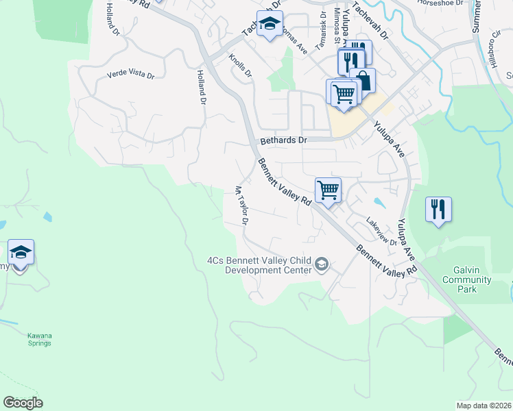 map of restaurants, bars, coffee shops, grocery stores, and more near 4245 Mount Taylor Drive in Santa Rosa