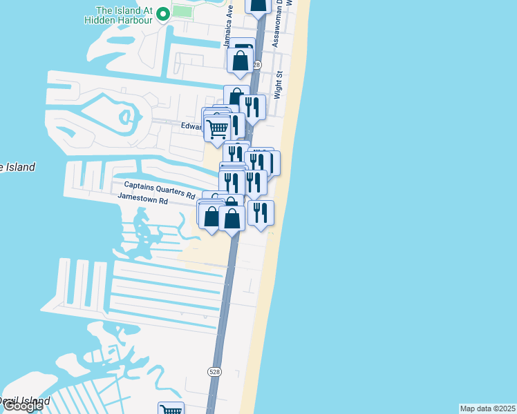 map of restaurants, bars, coffee shops, grocery stores, and more near 11604 Coastal Highway in Ocean City