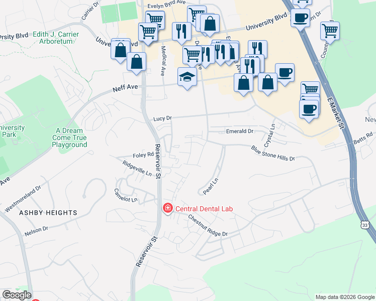 map of restaurants, bars, coffee shops, grocery stores, and more near 386 Blue Stone Hills Drive in Harrisonburg