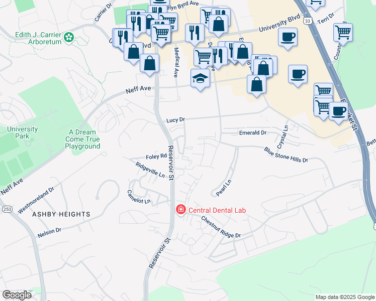 map of restaurants, bars, coffee shops, grocery stores, and more near 2266 Purple and Gold Way in Harrisonburg