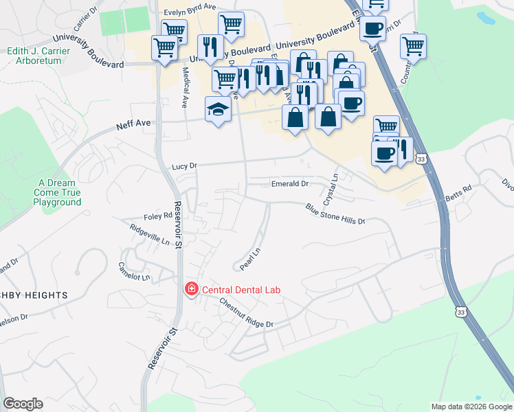 map of restaurants, bars, coffee shops, grocery stores, and more near 317 Blue Stone Hills Drive in Harrisonburg