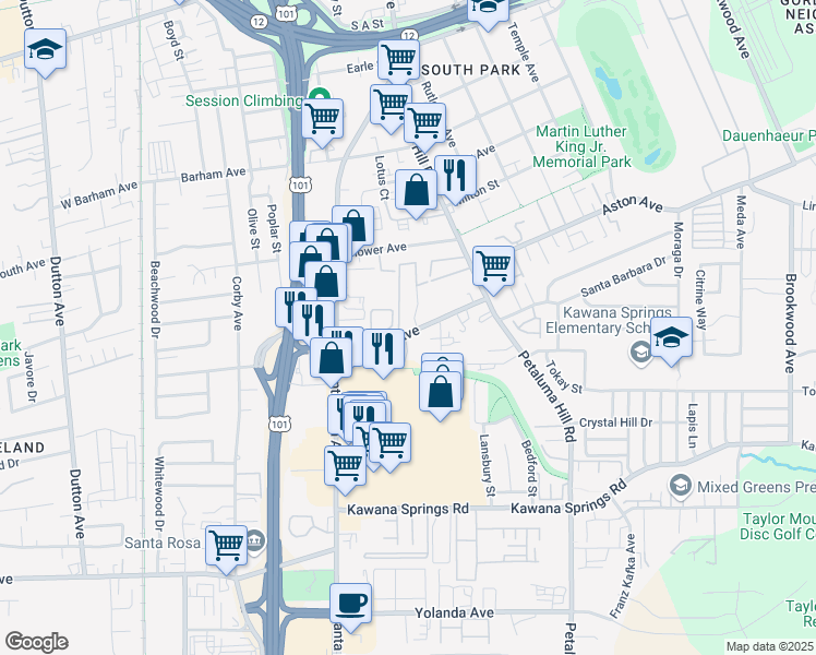map of restaurants, bars, coffee shops, grocery stores, and more near 1611 La Esplanada Place in Santa Rosa