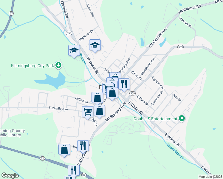 map of restaurants, bars, coffee shops, grocery stores, and more near in Flemingsburg