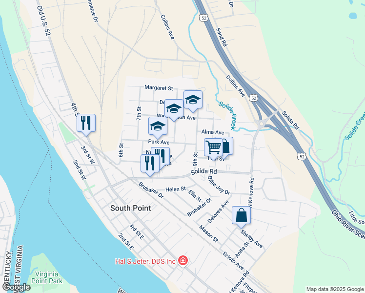 map of restaurants, bars, coffee shops, grocery stores, and more near 307 Park Avenue in South Point