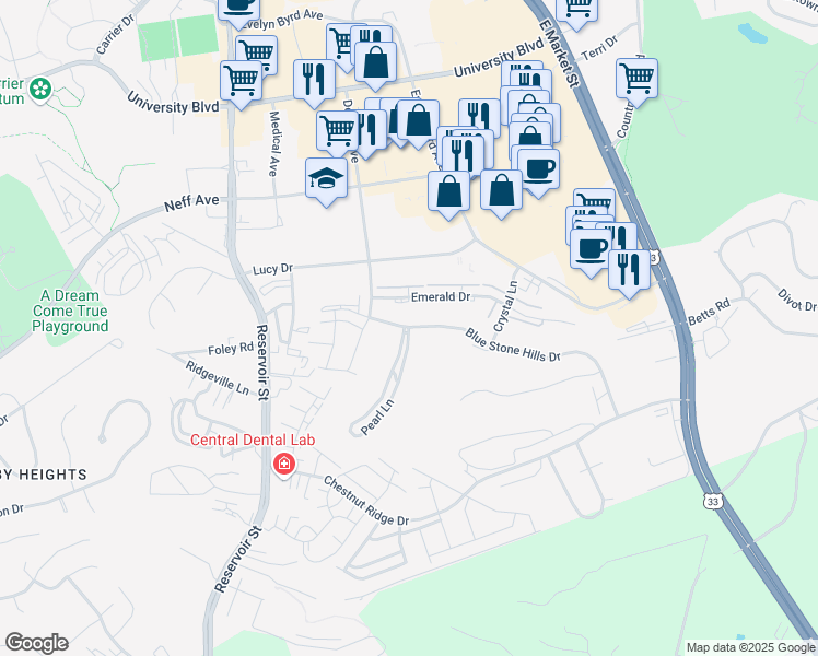map of restaurants, bars, coffee shops, grocery stores, and more near 386 Blue Stone Hills Drive in Harrisonburg