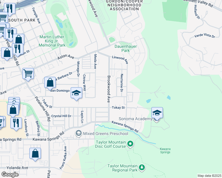 map of restaurants, bars, coffee shops, grocery stores, and more near 302 Brookwood Avenue in Santa Rosa