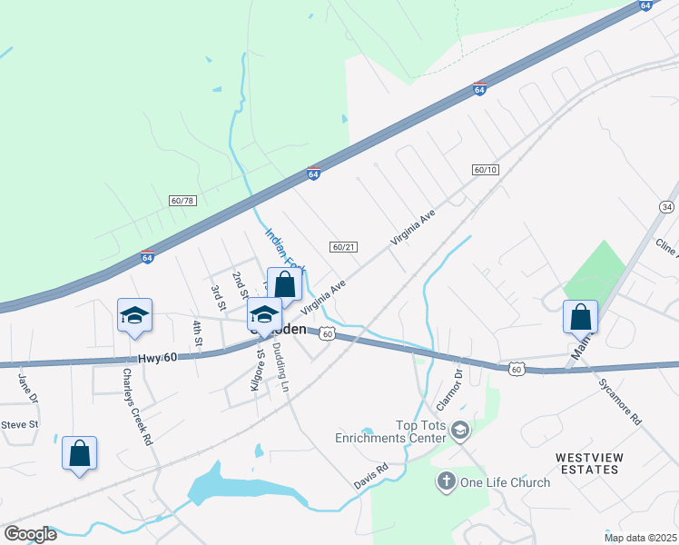 map of restaurants, bars, coffee shops, grocery stores, and more near 105 1st Street East in Culloden