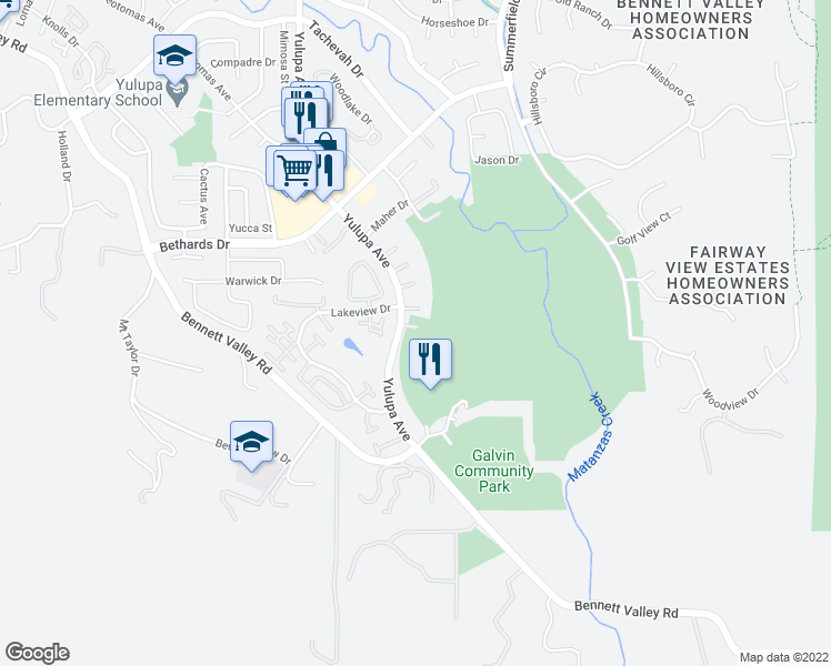 map of restaurants, bars, coffee shops, grocery stores, and more near 3080 Yulupa Avenue in Santa Rosa