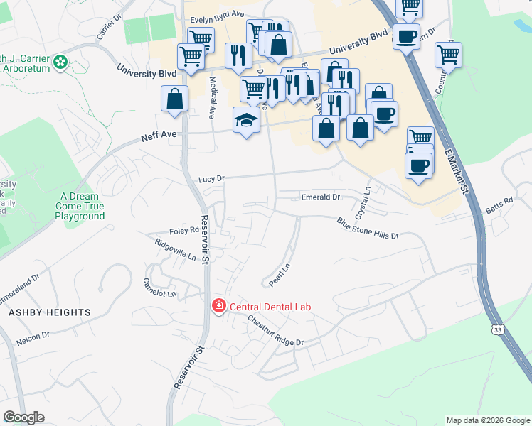 map of restaurants, bars, coffee shops, grocery stores, and more near 346 Blue Stone Hills Drive in Harrisonburg