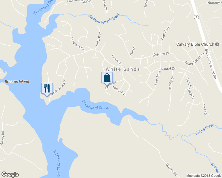 map of restaurants, bars, coffee shops, grocery stores, and more near 720 Willow Road in Lusby