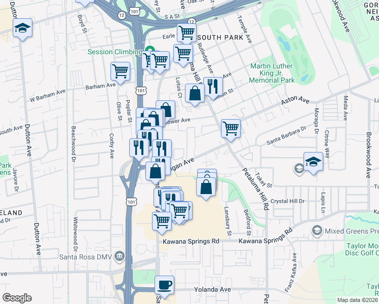 map of restaurants, bars, coffee shops, grocery stores, and more near 1581 La Esplanada Place in Santa Rosa