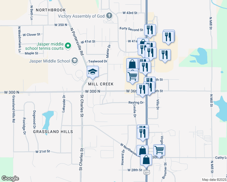 map of restaurants, bars, coffee shops, grocery stores, and more near 364 West 36th Street in Jasper