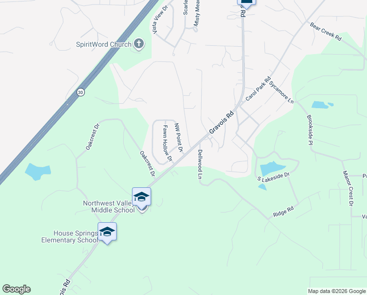 map of restaurants, bars, coffee shops, grocery stores, and more near 4209 Northwest Point Drive in House Springs