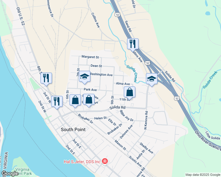 map of restaurants, bars, coffee shops, grocery stores, and more near 307 Park Avenue in South Point