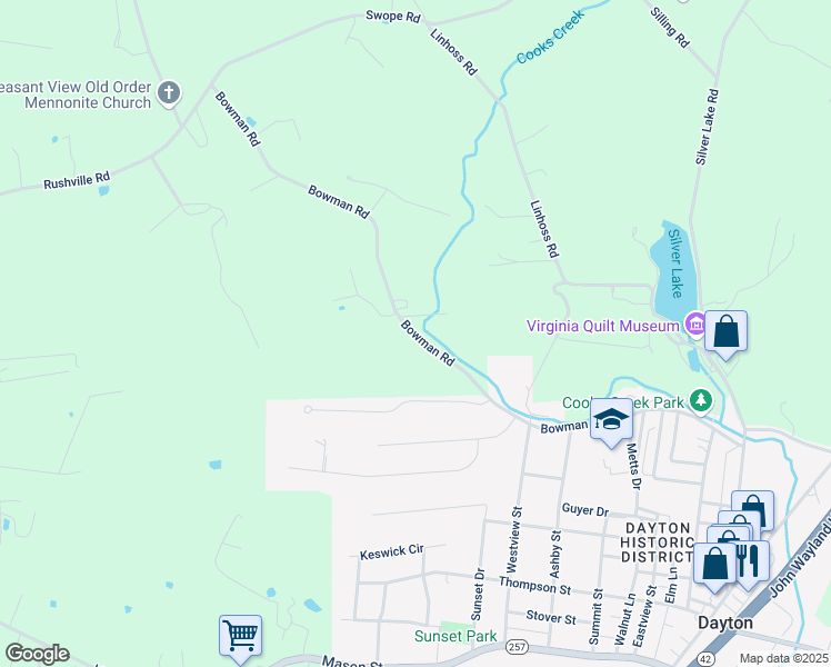 map of restaurants, bars, coffee shops, grocery stores, and more near Bowman Rd in Dayton