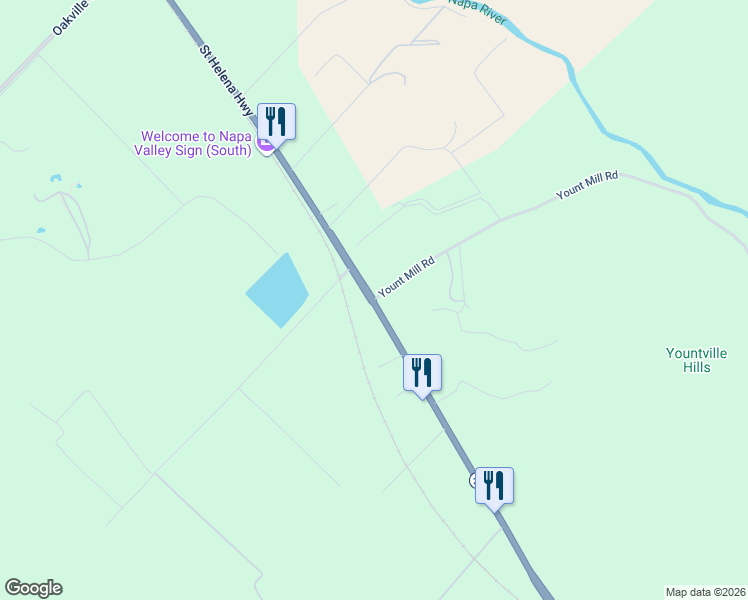 map of restaurants, bars, coffee shops, grocery stores, and more near 1101 Yount Mill Road in Napa