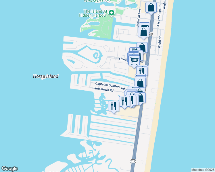 map of restaurants, bars, coffee shops, grocery stores, and more near 161 Captains Quarters Road in Ocean City