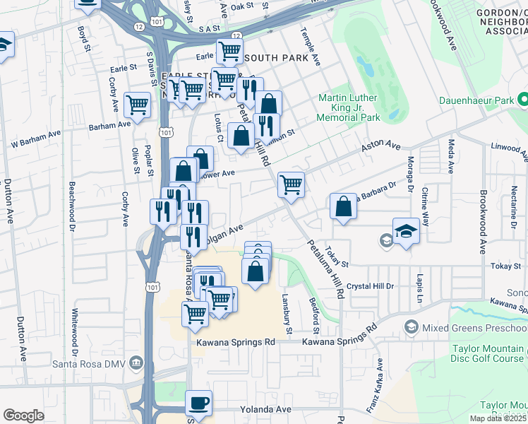map of restaurants, bars, coffee shops, grocery stores, and more near 547 Colgan Avenue in Santa Rosa