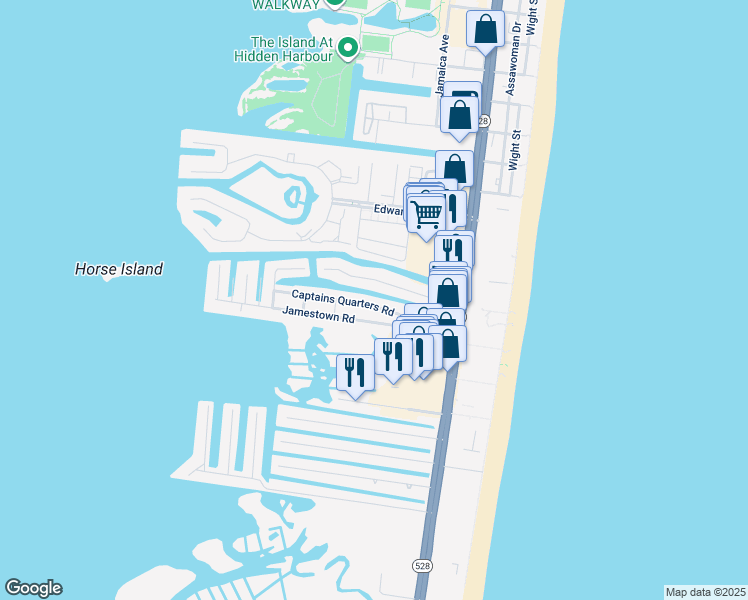 map of restaurants, bars, coffee shops, grocery stores, and more near 134 Captains Quarters Road in Ocean City