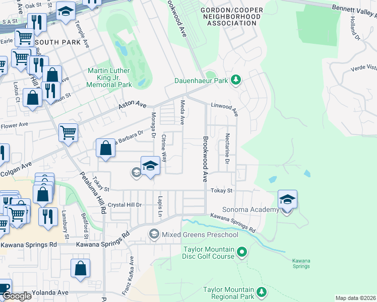 map of restaurants, bars, coffee shops, grocery stores, and more near 1800 Meda Avenue in Santa Rosa