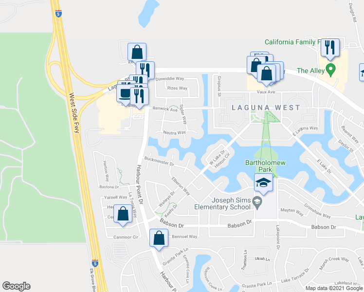 map of restaurants, bars, coffee shops, grocery stores, and more near 9216 Brigantine Ct in Elk Grove