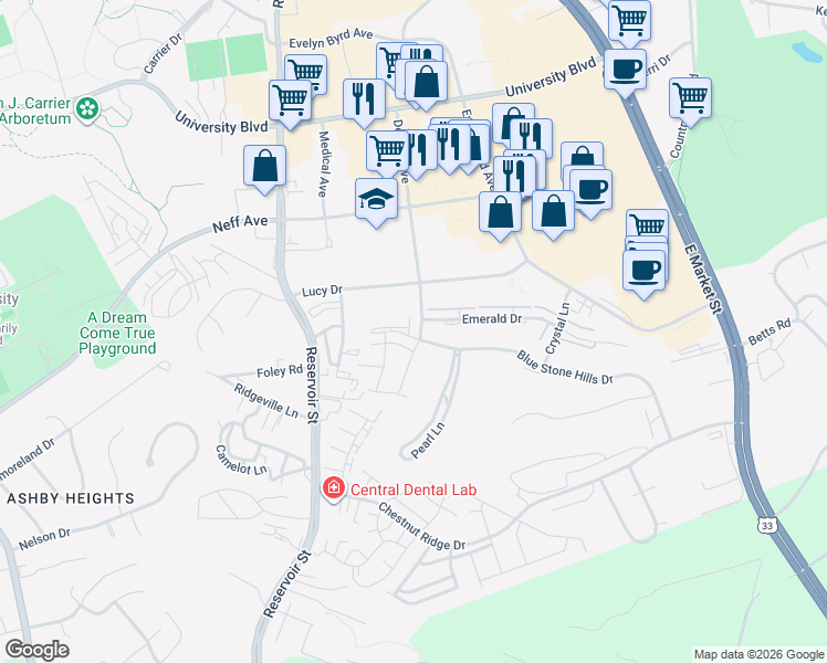 map of restaurants, bars, coffee shops, grocery stores, and more near 346 Blue Stone Hills Drive in Harrisonburg
