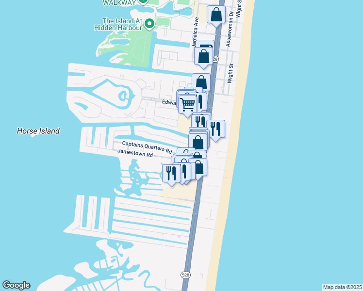 map of restaurants, bars, coffee shops, grocery stores, and more near 117 Newport Bay Drive in Ocean City