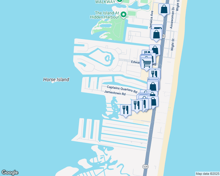 map of restaurants, bars, coffee shops, grocery stores, and more near 161 Captains Quarters Road in Ocean City