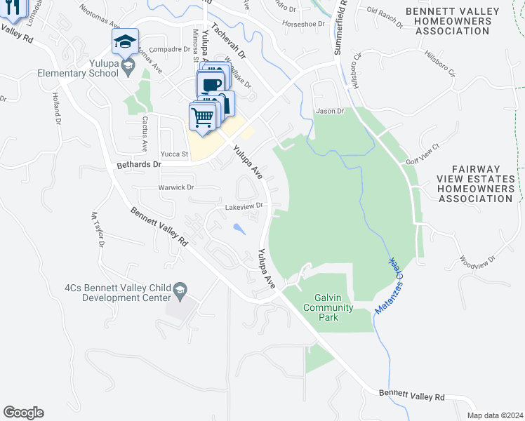 map of restaurants, bars, coffee shops, grocery stores, and more near 2344 Lakeview Drive in Santa Rosa