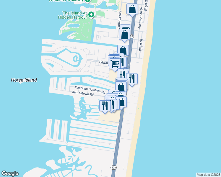 map of restaurants, bars, coffee shops, grocery stores, and more near 117 Newport Bay Drive in Ocean City