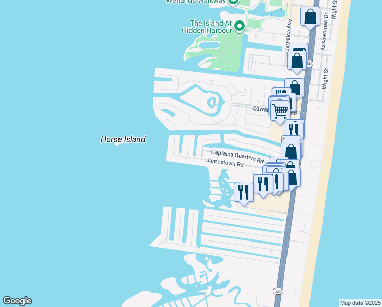 map of restaurants, bars, coffee shops, grocery stores, and more near 183 Jamestown Road in Ocean City