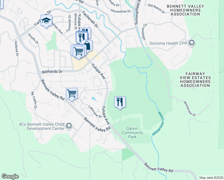 map of restaurants, bars, coffee shops, grocery stores, and more near 3080 Yulupa Avenue in Santa Rosa