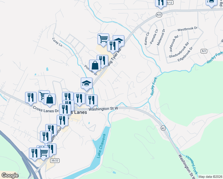 map of restaurants, bars, coffee shops, grocery stores, and more near 5445 Williams Drive in Charleston