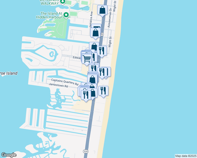 map of restaurants, bars, coffee shops, grocery stores, and more near 11700 Maryland 528 in Ocean City