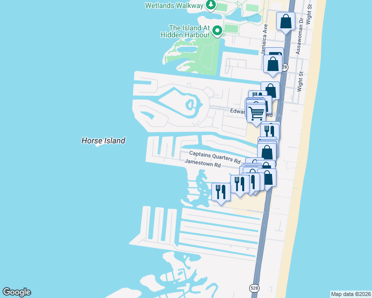 map of restaurants, bars, coffee shops, grocery stores, and more near 175a Jamestown Road in Ocean City