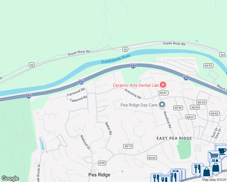 map of restaurants, bars, coffee shops, grocery stores, and more near 6137 Curry Ave in Huntington