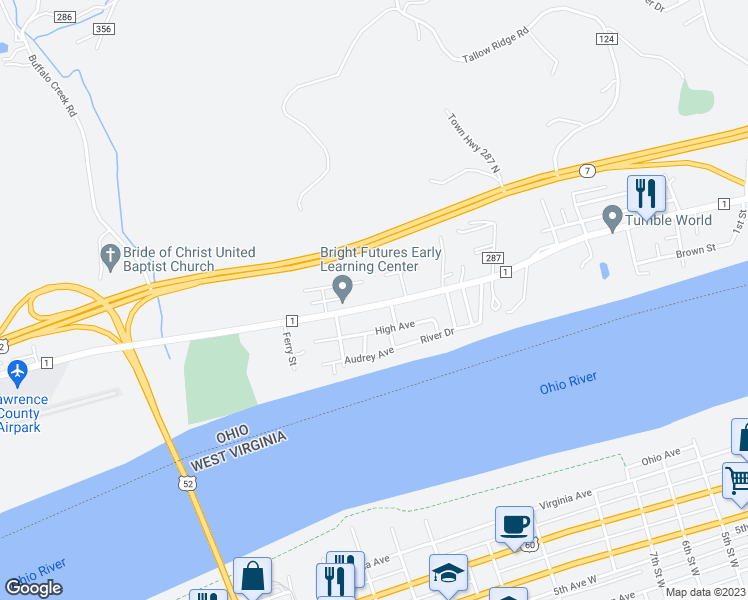 map of restaurants, bars, coffee shops, grocery stores, and more near 153 Township Road 1213 in Chesapeake