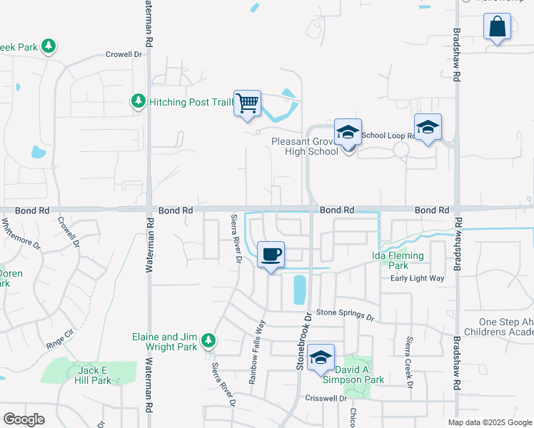 map of restaurants, bars, coffee shops, grocery stores, and more near 9467 Bond Road in Elk Grove