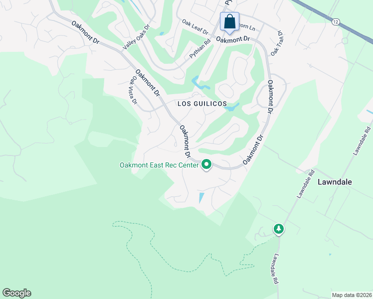 map of restaurants, bars, coffee shops, grocery stores, and more near Oakmont Drive & Singing Brook Circle in Santa Rosa