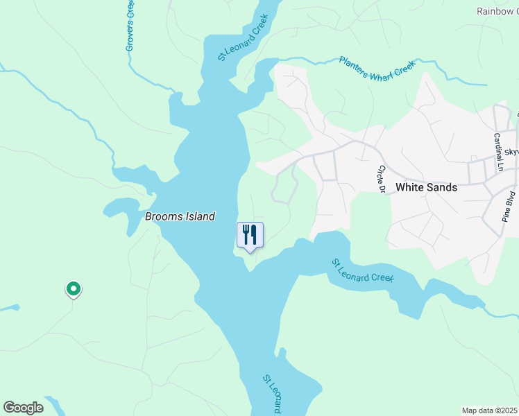 map of restaurants, bars, coffee shops, grocery stores, and more near 1247 White Sands Drive in Lusby